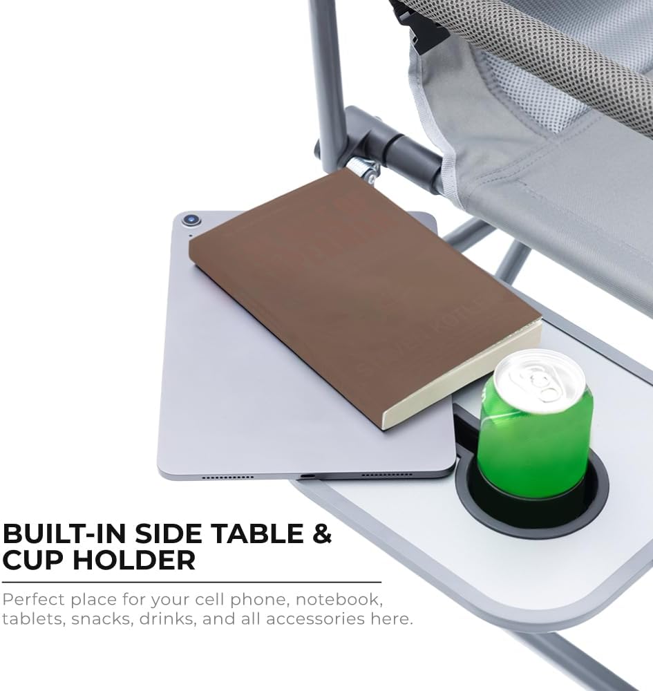 Oversized Double Portable Folding Director’s Loveseat Chair with Padded Backrest, Side Table | Outdoor Sports, Beach, Lawn, Hunting, Tailgating, Fishing| Supports 300 Lbs/Seat