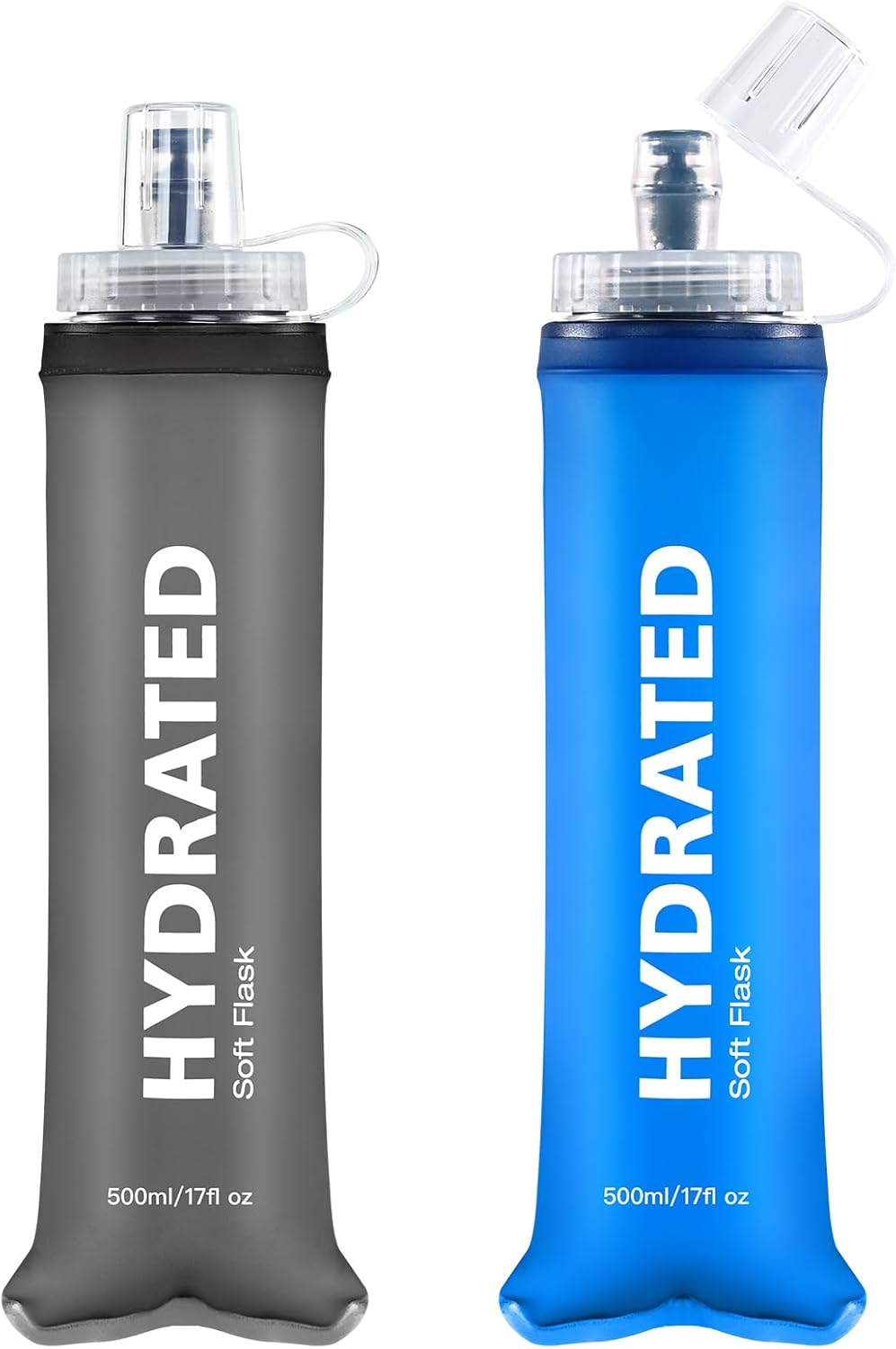 500ml Soft Flask 2Pack, TPU Collapsible Soft Water Bottle, 17oz Foldable TPU Bottles for Hydration Pack BPA-Free, Running Lightweight Water Bottle for Hiking Cycling Climbing Running