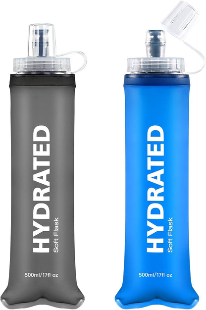 500ml Soft Flask 2Pack, TPU Collapsible Soft Water Bottle, 17oz Foldable TPU Bottles for Hydration Pack BPA-Free, Running Lightweight Water Bottle for Hiking Cycling Climbing Running