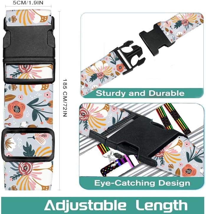 Luggage Straps for Suitcases Travel Belt Accessories, Cute Suitcase Strap, Adjustable Luggage Belt Strap, Heavy Duty with Quick-Release Buckle Luggage Strap Blue Beautiful Flower