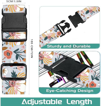 Luggage Straps for Suitcases Travel Belt Accessories, Cute Suitcase Strap, Adjustable Luggage Belt Strap, Heavy Duty with Quick-Release Buckle Luggage Strap Blue Beautiful Flower