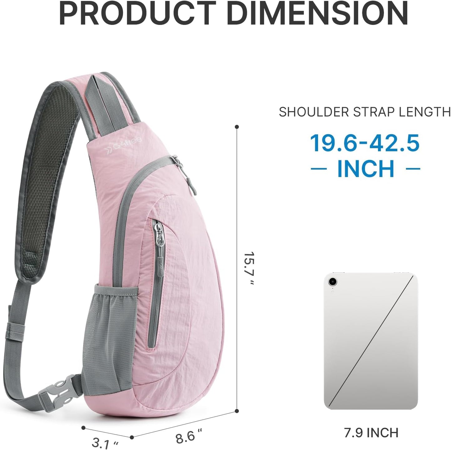 G4Free Sling Bag for Men Women, Small Crossbody Backpack Lightweight Chest Shoulder Bags for Travel, Outdoor and Sports (Pink)