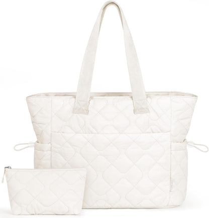 TOPEAST Tote Bag for Women, Large Puffer Tote Bag with Zipper, Lightweight Work Bags for Women, Quilted Bags for Nurse Travel