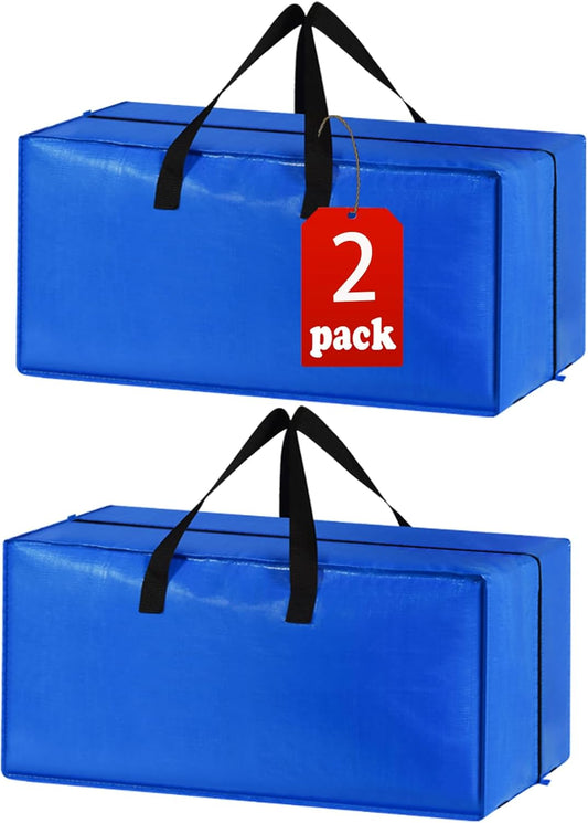 2 Pack Heavy Duty Extra Large Moving Bags Storage Tote - Strong Handles& Backpack Straps - Space Saving Storage Bags Alternative to Moving Boxes and Bins,Compatible with Ikea Frakta Cart, Blue