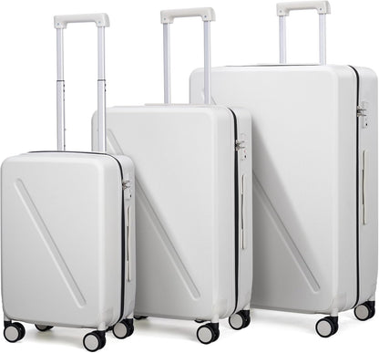 MILADA Hard Shell Luggage Sets With Spinner Wheels, 3 piece luggage set TSA Approved, 20 Inch Carry On Suitcase 24 Inch Luggage Suitcase 28 Inch, Smoke White
