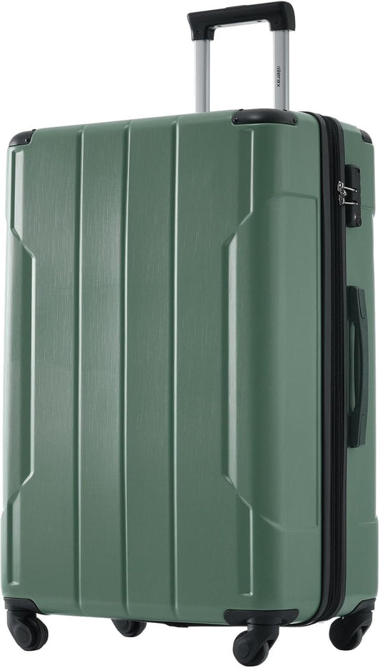 Merax 28 Inch Checked-Large Luggage with Wheels Aluminum Alloy Corner Hard Shell Suitcase TSA Luggage Suitcases for Travel Woman Men(Green)