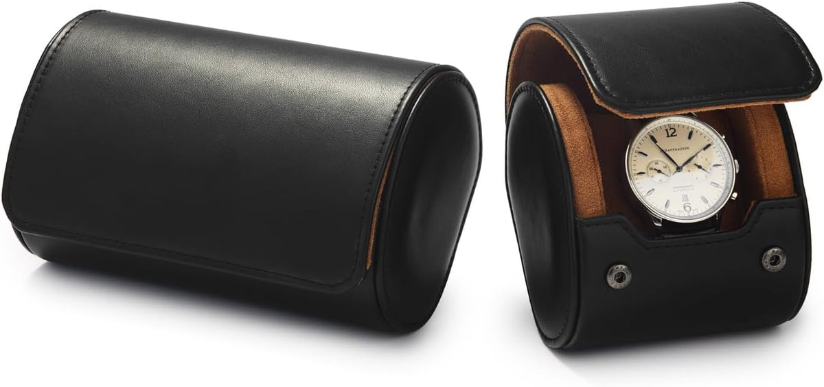 Oirlv Premium Leather Watch Roll Travel Case Single Watch Box for Men and Women Storage & Organizer Display, Anniversary Birthday（Black）