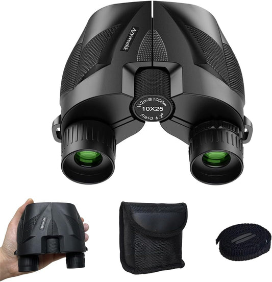 10x25 Binoculars for Adults & Kids, Compact HD Binoculars with Large View, Low Light Vision & Easy Focus for Bird Watching, Travel, Concert, Hunting