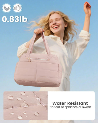 Travel Duffle Bag,Puffer Carry On Duffel Bag with Laptop Compartment Waterproof Overnight Weekender Bags for Women Large Hospital Tote Bags for Labor and Delivery (Medium,Pink)