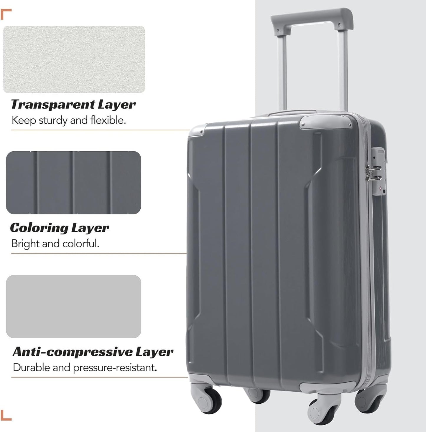 Merax Luggage Set 3 Piece, 20 Inch Carry on Spinner Suitcase with Corner Guards, Lightweight Durable, Airline Approved for Business or Weekend Travel