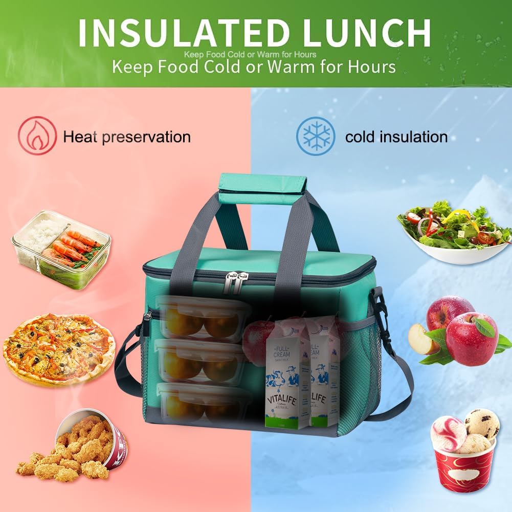 iknoe Large Foldable Cooler Bag, 8.5L Insulated Lunch Bag, Leakproof Lunch Cooler Tote with Multi-Bag Design Suitable for Beach, Picnic and Office Use,Mint Green 15-Can