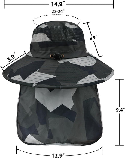 Sun Hats for Men Women Fishing Hat UPF 50+ Breathable Wide Brim Bucket Hats Summer UV Protection Safari Hat with Neck Flap