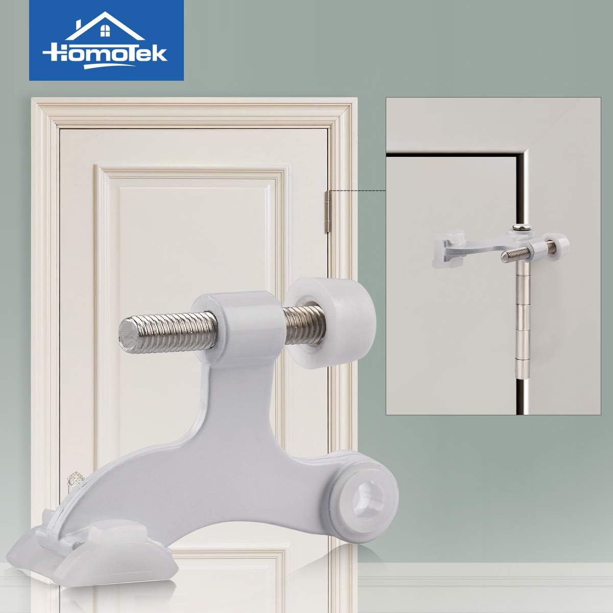 HOMOTEK 2 Pack Hinge Pin White Door Stopper,Adjustable Deluxe Heavy Duty Door Stopper 2-1/2"x1-3/4”,with White Rubber Bumper Tips