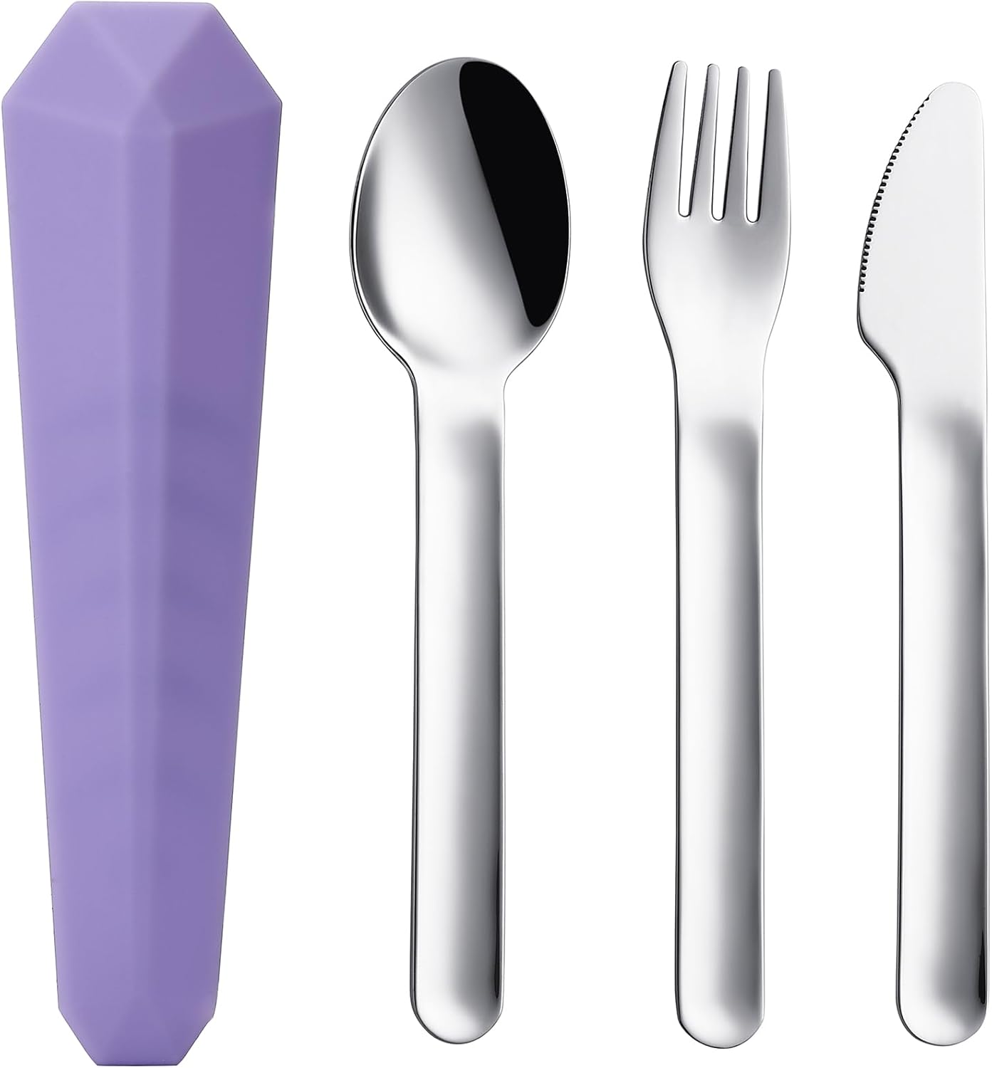 DEVICO Travel Utensils with Case, Reusable Camping Silverware Cutlery, 18/8 Stainless Steel Portable Fork Spoon Knife Set for Lunch Picnic School Workplace (Purple)