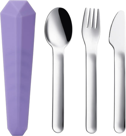 DEVICO Travel Utensils with Case, Reusable Camping Silverware Cutlery, 18/8 Stainless Steel Portable Fork Spoon Knife Set for Lunch Picnic School Workplace (Purple)