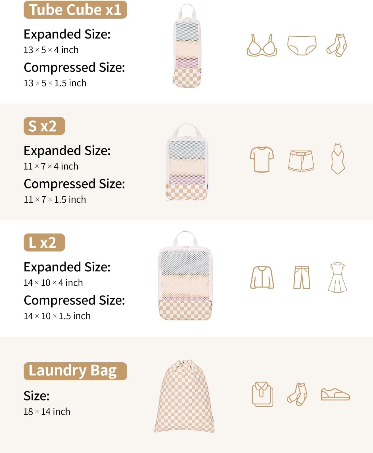 Narwey 6 Set Compression Packing Cubes for Travel Kids Women Carry on, Packing Organizers Bag for Backpack Luggage Suitcase Duffle Bags