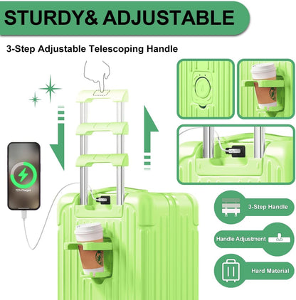 Krute Luggage Sets 2 Piece Suitcase with Spinner Wheels PC+ABS Hardside Suitcases Charging Port TSA Lock Carry On Luggage with Cup Holder 20+28 Inch