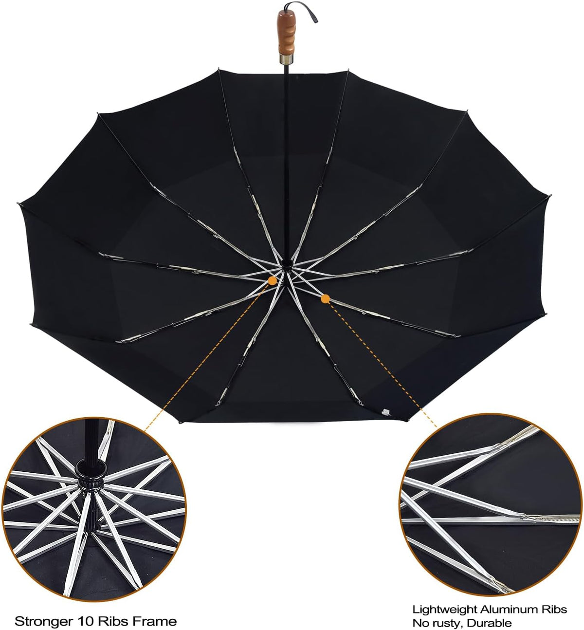 Lejorain Large Folding Golf Umbrella - Compact Mens Umbrellas Travel Rain and Windproof 54inch Collapsible Automatic Open Close Umbrella 210T Teflon Vented Double Canopy