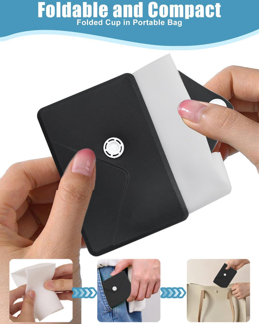 Collapsible Cup[2025 Upgraded] Silicone Foldable Water Cup, Collapse Water Bottles with Envelope-Shaped Storage Pouch, Portable Camping Cup for Outdoors, Travel, Camping(Cosmic Black)