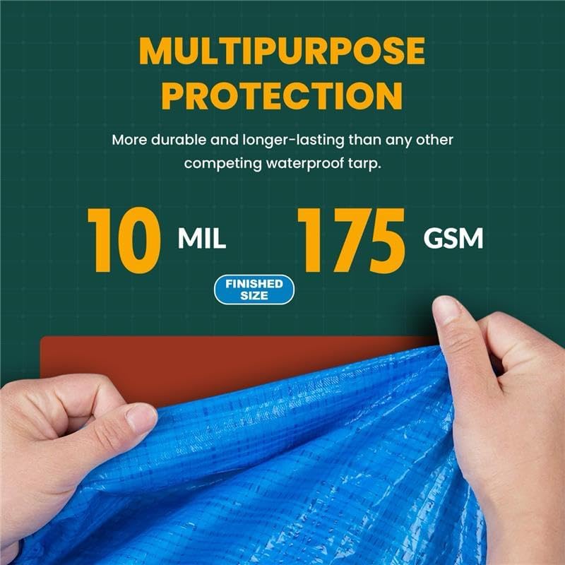 Large Waterproof Tarp - Heavy Duty 10 Mil Thick Poly Tarpaulin Ideal for Canopy Tents, Boats, RV or Pool Covers - Multipurpose Protective Tarps with Grommets for Indoor, Outdoor Use | 12' x 16' 2 Pack