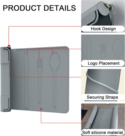 Utensil Box, Tableware Silicone Portable Box Silverware mat, Suitable for Kitchen Utensils, Portable Outdoor Camping Spoon Fork Utensils Storage mat (Gray)