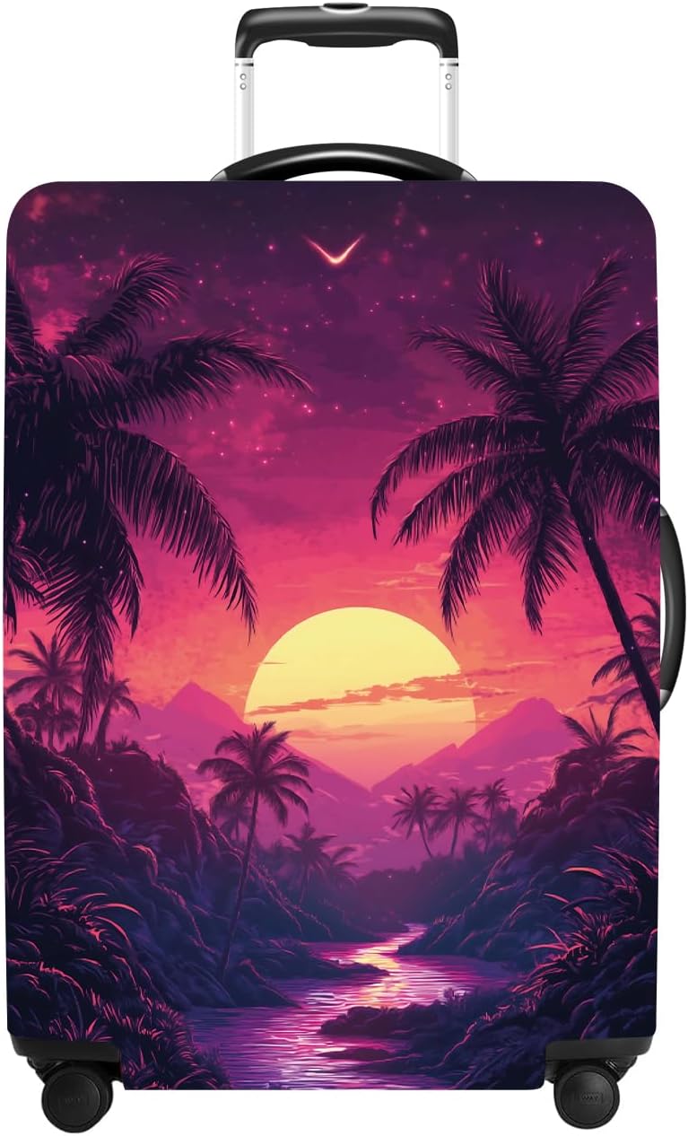 Luggage Cover Washable Suitcase Protector Anti-scratch Suitcase cover Fits 20-34 Inch Luggage (Coconut trees, XL(32-34inch suitcase))