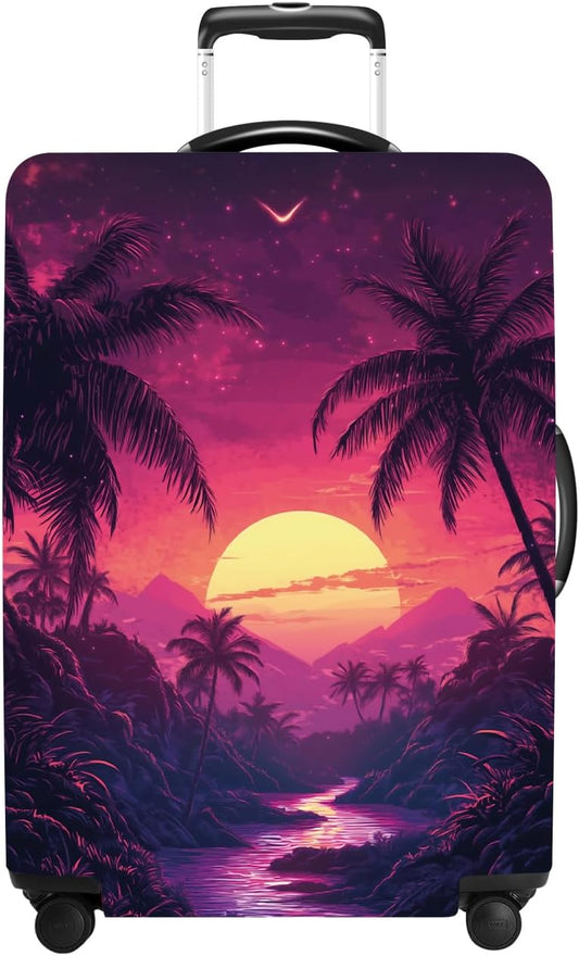 Luggage Cover Washable Suitcase Protector Anti-scratch Suitcase cover Fits 20-34 Inch Luggage (Coconut trees, S(20-22inch suitcase))