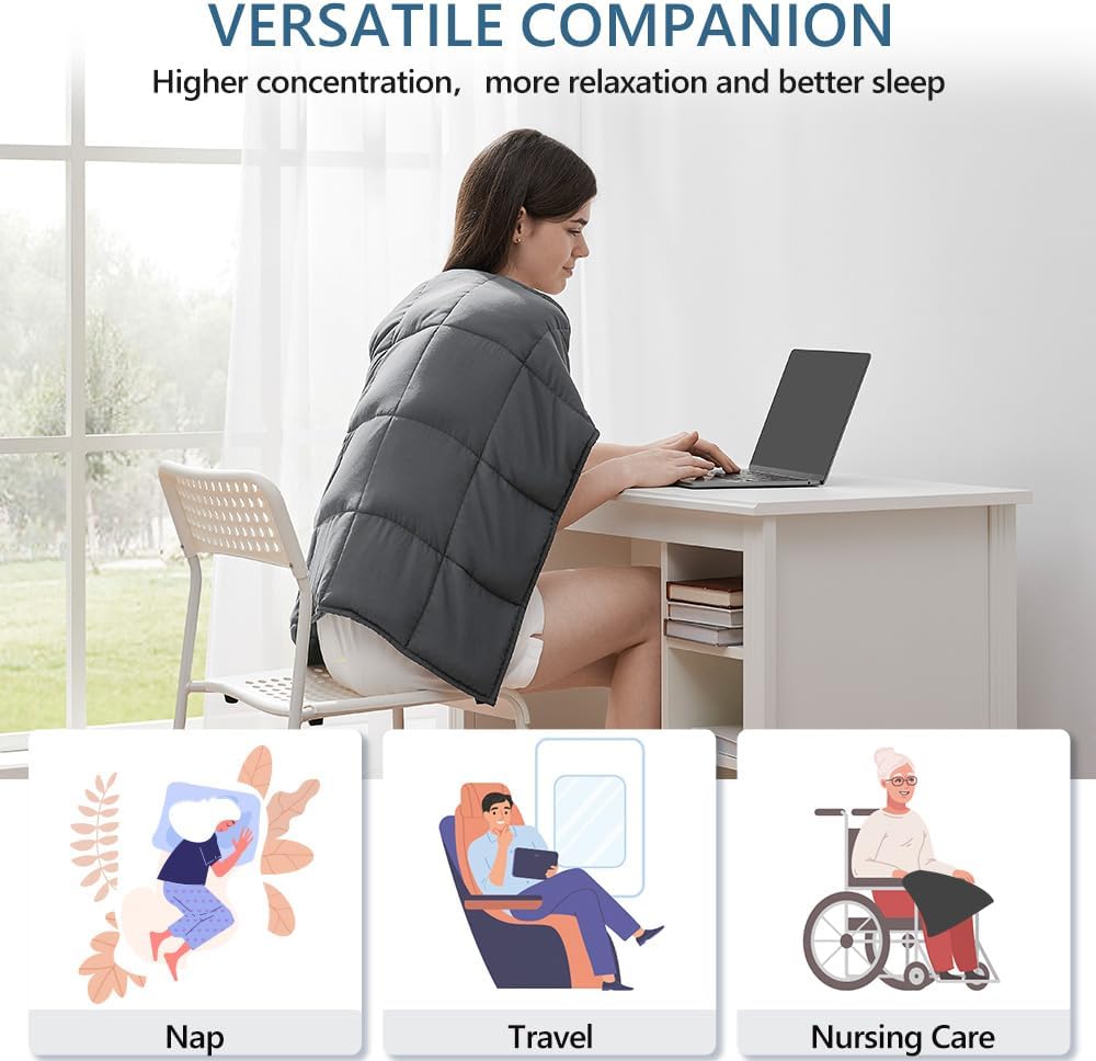L'AGRATY Weighted Lap Blanket 7lb: Small Weighted Blankets for Adults Portable Travel - Cooling Pad Blanket for Relaxation Sleeping - Cozy Lap Washable All-Season(29" x 24")