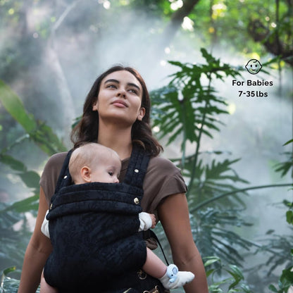 NEST BLANCHE Baby Carrier – Soft Cotton Linen Blend with Magnolia Jacquard Design, Adjustable and Ergonomic for Newborns and Toddlers (Ebony)