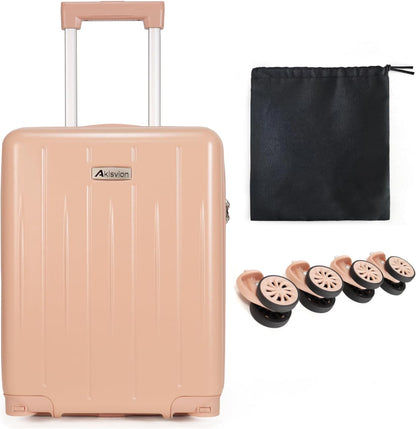 18-inch Carry-on Boarding Luggage: Equipped with Movable Wheels, TSA Approved,Under the Seat, Hard Shell Construction, Lightweight Bag with Essential Accessories (Baby Pink)