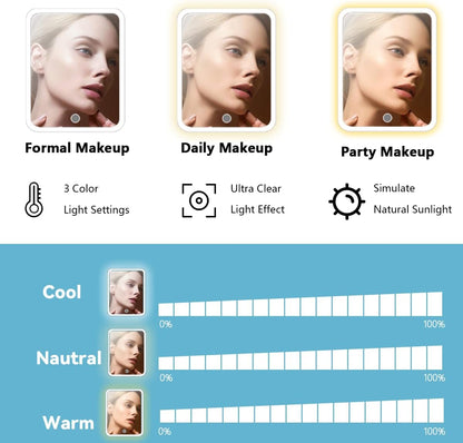 Travel Makeup Bag for Makeup Artists Large Makeup Case,with Mirror 3 Color Setting and Detachable 10x Magnifying Mirror Travel Makeup Bag,Portable Storage and Adjustable Dividers（blue）