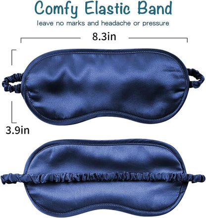 LULUSILK Mulberry Silk Sleep Eye Mask Blindfold with Elastic Strap Headband, Soft Eye Cover Eyeshade for Night Sleeping, Travel, Nap (Navy Blue)