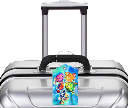 2 Pack Luggage Tag for Suitcase, Cute Unique Leather Bag Tags Identifiers Privacy Cover ID Label with Durable Steel Loop for Women Men Kids Girls Travel，Fish