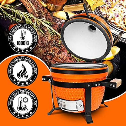 London Sunshine Ceramic Charcoal BBQ Kamado Grill Smoker - Portable Tabletop Cadet Series -Orange
