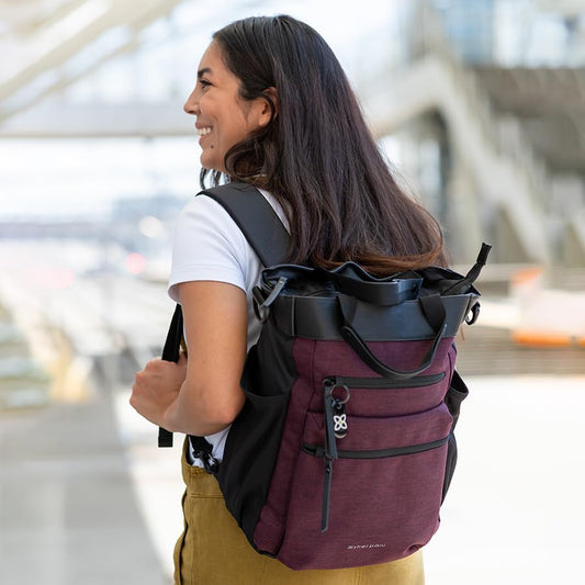Sherpani Soleil, Anti Theft Convertible Backpack, 3 in 1 Tote Bag, Crossbody Bag, Cross Body Purse, 18L Travel Backpack, Travel Gifts for Women, RFID Protection, Fits 13” Laptop (Merlot Lite)