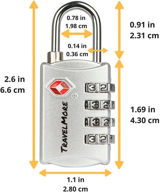 5 Pack TSA Luggage Locks with 4 Digit Combination – Heavy Duty Set Your Own Padlocks for Travel, Baggage, Suitcases & Backpacks - Silver