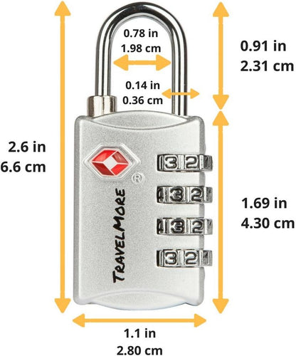 TSA Luggage Locks with 4 Digit Combination – Heavy Duty Set Your Own Padlocks for Travel, Baggage, Suitcases & Backpacks – 1 Pack Silver