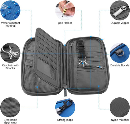 RFID Passport Holder for Family - Large Travel Wallet Holder with Zipper Pocket, Lightweight Portable Document Organizer Passport Card Cover, Blue