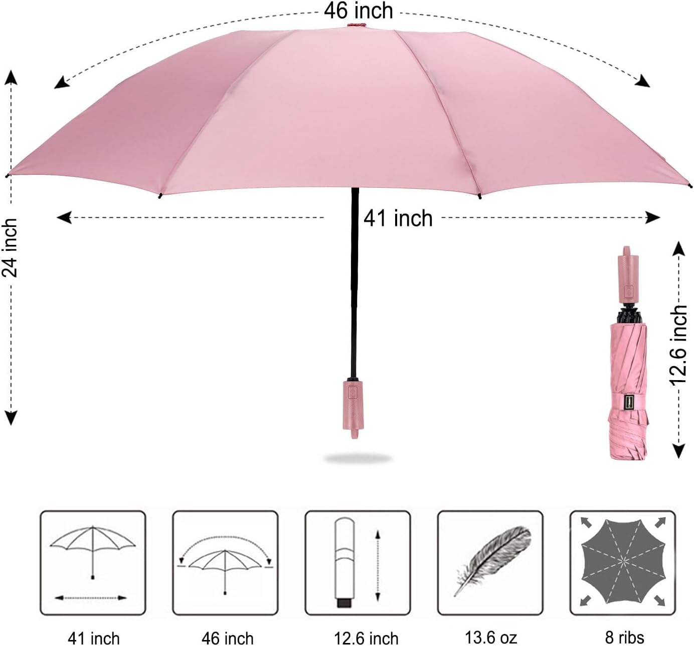 LANBRELLA Compact Reverse Folding Umbrella Auto Windproof Travel Umbrella
