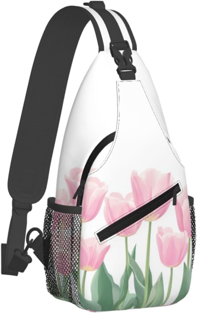 SUPLUCHOM Sling Bag Tulip Flower Hiking Daypack Crossbody Shoulder Backpack Travel Chest Pack for Men Women