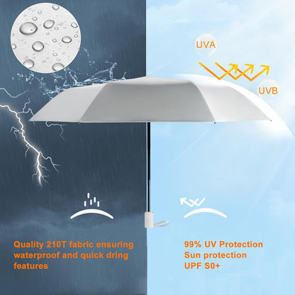 Cuby UV Sun Umbrella Compact Folding Umbrella lightweight Portable Manual Travel Umbrella for Rainproof & 99% UV Protection with Black Anti-UV Coating
