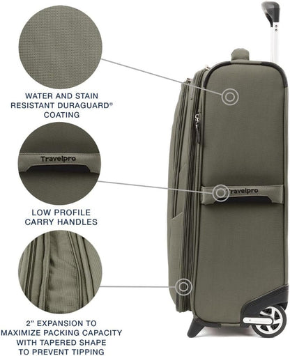 Travelpro Maxlite 5 Softside Expandable Upright 2 Wheel Carry on Luggage, Lightweight Suitcase, Men and Women, Slate Green, Carry On 22-Inch