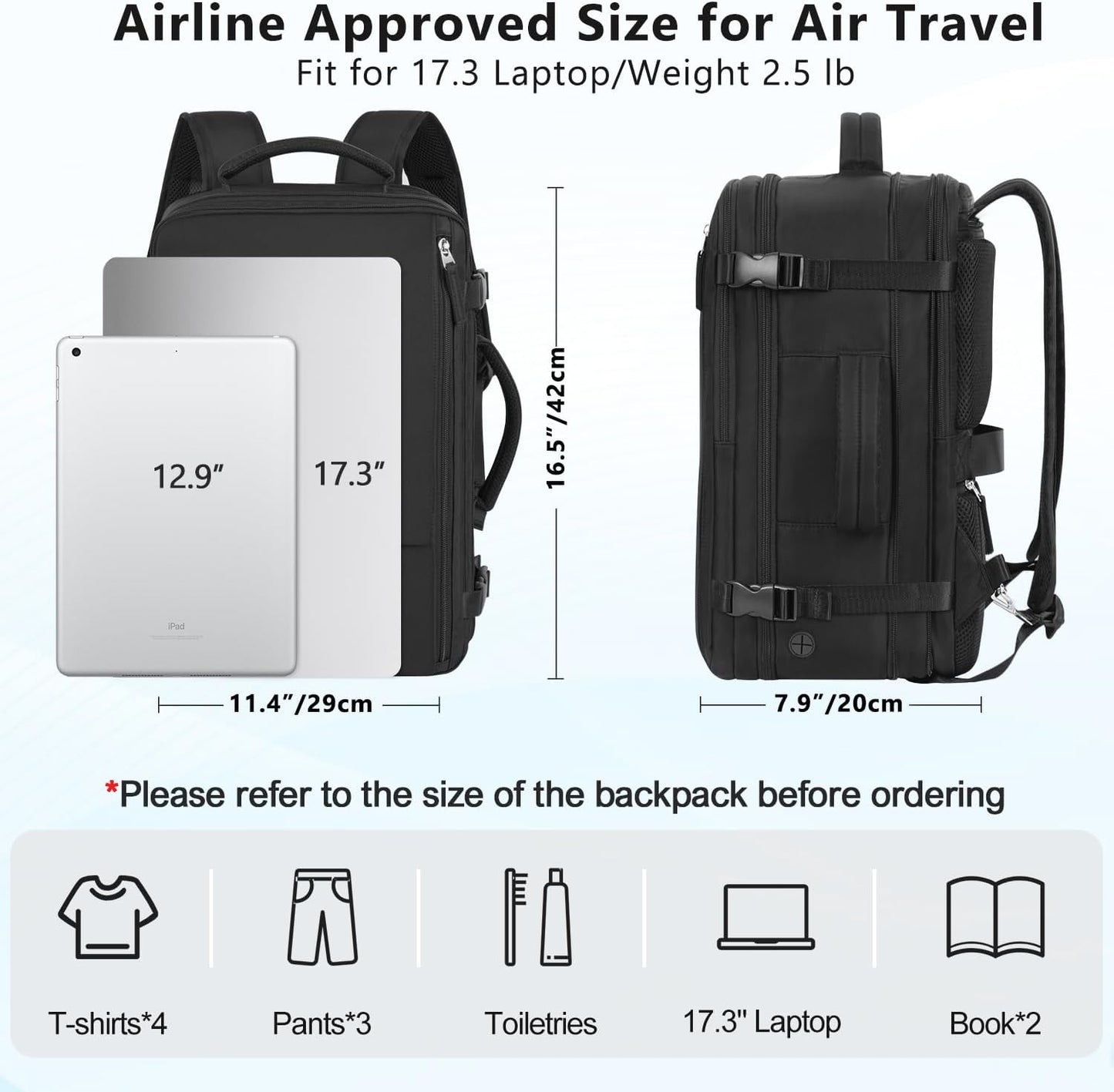 Travel Backpack for Women, Large Carry On Backpack for Travel, Waterproof Backpack Personal Item, Backpack for Women, laptop backpack 17.3 inch, College Bag Casual Daypack, Black