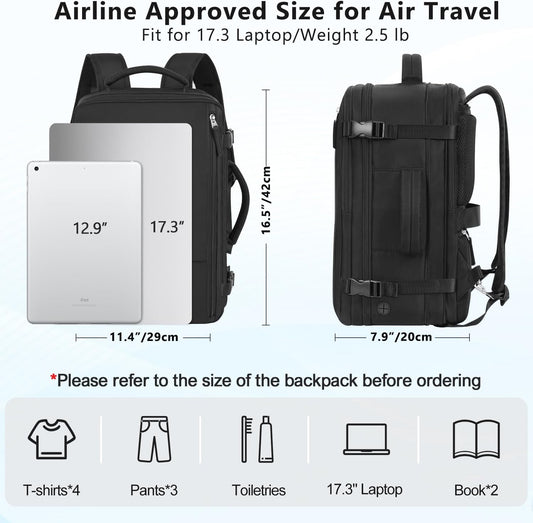 Travel Backpack for Women, Large Carry On Backpack for Travel, Waterproof Backpack Personal Item, Backpack for Women, laptop backpack 17.3 inch, College Bag Casual Daypack, Black