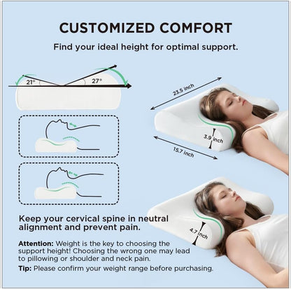 Bedsure Cervical Neck Pillow for Sleeping, Memory Foam with Cool-Touch Ice Pillowcases, Ergonomic Contour Pain Relief, Orthopedic Pillow for Neck Support for Side, Back, Stomach Sleepers ﻿
