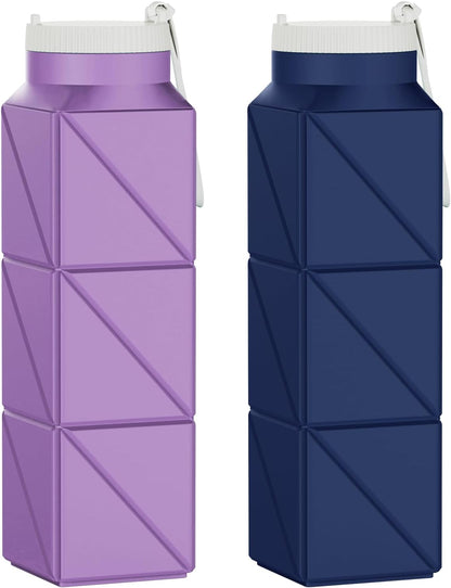 2pcs 610ml Collapsible Water Bottles Upgrade Foldable Water Bottle BPA Free Reusable Lightweight LeakProof Silicone Water Bottles 20.6oz for Travel Gym Hiking Office Camping Sport