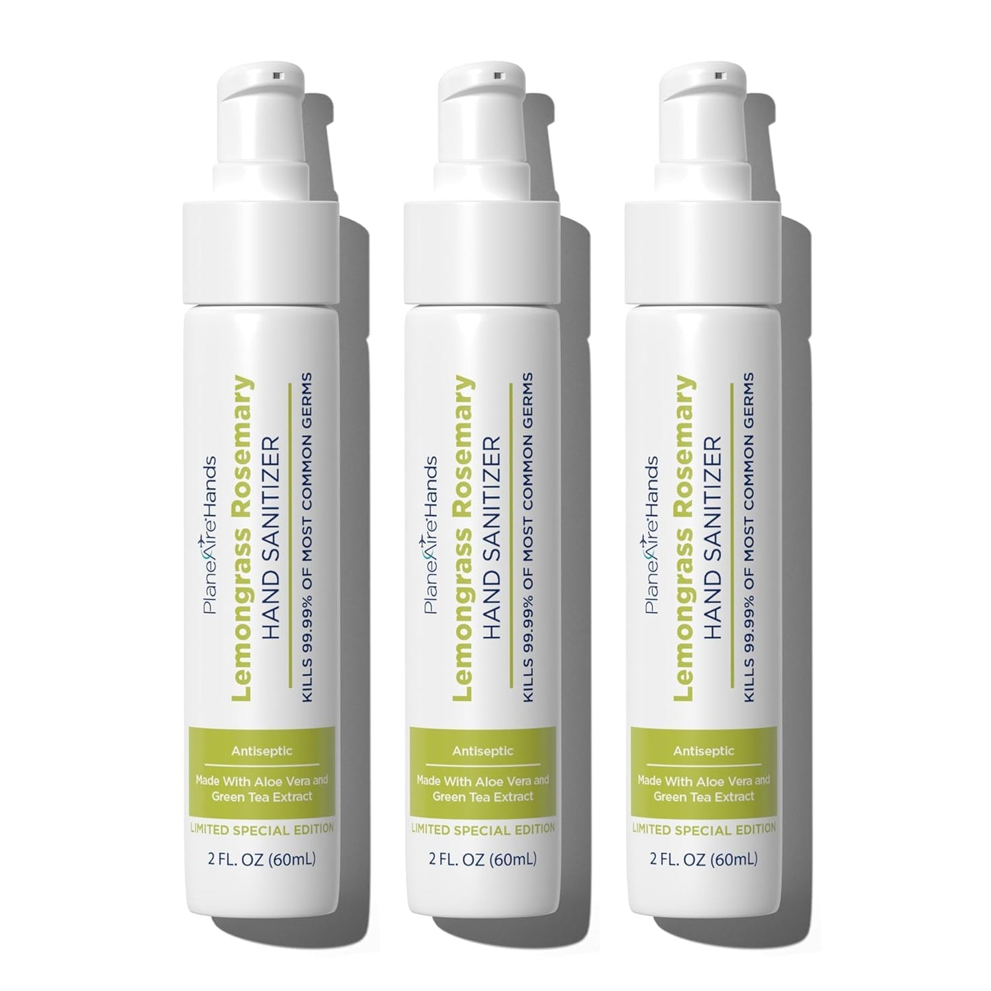 Lemongrass Rosemary Lotion Hand Sanitizer | Travel Size | Cleanse & Moisturize | Made with Aloe Vera & Essential Oils | Rich in Vitamin E | Lemongrass Essential Oil | Green Tea Extract | 3-Pack