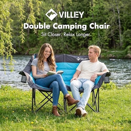 VILLEY Oversized Double Camping Chair, Heavy-Duty Folding Loveseat