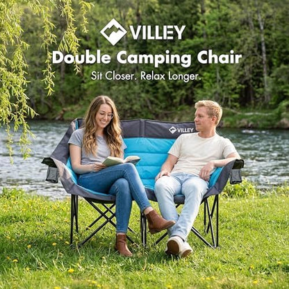 VILLEY Oversized Double Camping Chair, Heavy-Duty Folding Loveseat