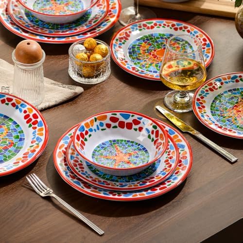 Melamine Dinnerware Set, 12 Pcs Dishware Sets, Plate and Bowl Set for 4
